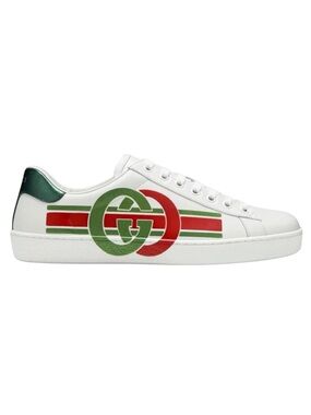 Gucci Ace Sneakers Men’s 7 White Metallic Leather Interlocking G New with Box